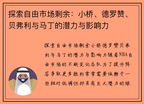 探索自由市场剩余：小桥、德罗赞、贝弗利与马丁的潜力与影响力
