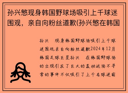 孙兴慜现身韩国野球场吸引上千球迷围观，亲自向粉丝道歉(孙兴慜在韩国哪个俱乐部)